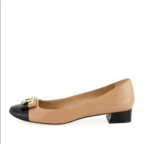 Tory Burch Gigi Colorblock Logo 25mm Pump Beige/Black - Picture 2 of 4